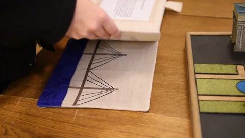 Book in the tactile library 스톡 동영상 76255794