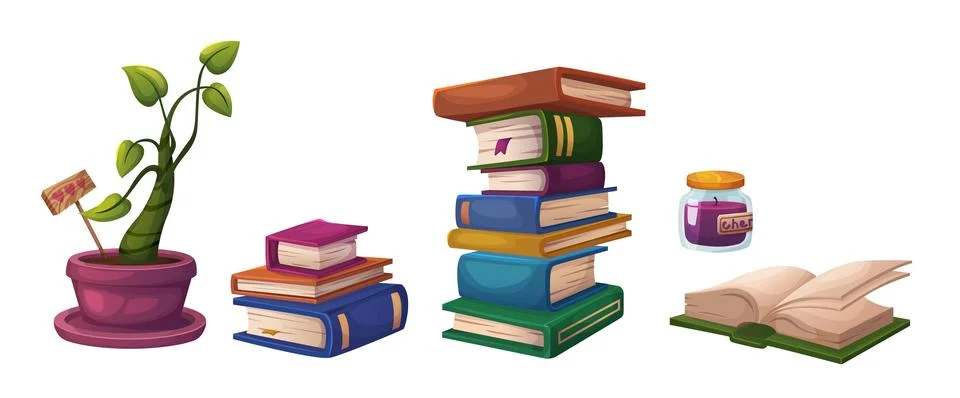 Book tall and small stack and single open 스톡 일러스트