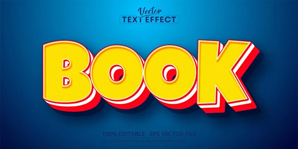 Book text, comic pop art style editable text effect Stock Illustration