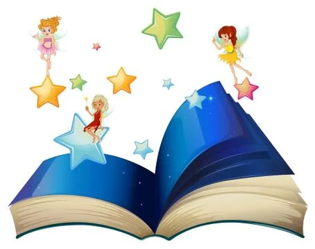 A book with three floating fairies Stock Illustration