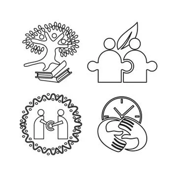 Book time leaf tree Commitment Teamwork Together Outline Logo Stock Illustration