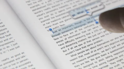 Book on a touch screen tablet computer. (12) w/ highlighting Video stock 3283807