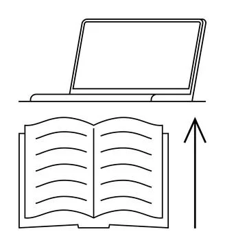 Book transforming into digital content with open laptop and upward arrow re.. Stock Illustration