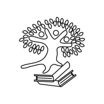 Book tree Commitment Teamwork Together Outline Logo Illustrazione stock