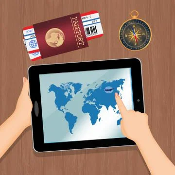 Book the trip with the tablet Stock Illustration
