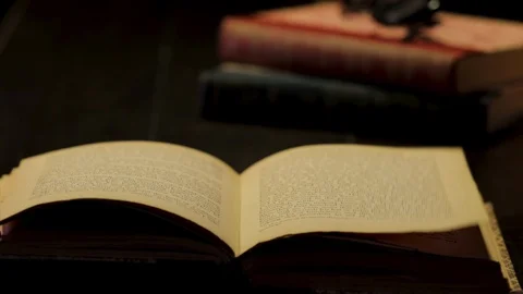 Book turning pages with magic spell sorcery. Paranormal concept open book myster 스톡 동영상 128996733