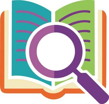 Book under magnifying glass flat icon Stock Illustration