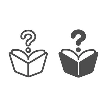 Book under question line and solid icon, children book day concept, question 스톡 일러스트