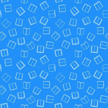 Book vector blue seamless pattern in thin line style Stock Illustration