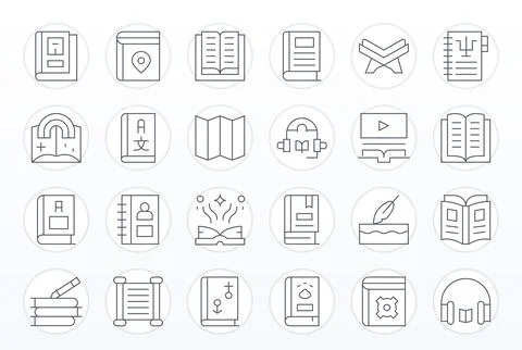 Book Vector Graphics featuring 24 Thin Line Display Perfect 256x256 Designs Stock-Illustration