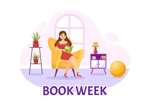 Book Week Events Vector Illustration with People Reading or Students Study .. イラスト素材