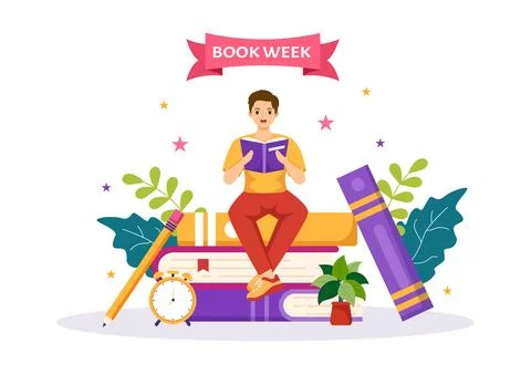 Book Week Events Vector Illustration with People Reading or Students Study .. イラスト素材