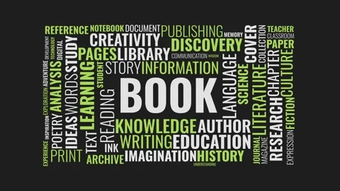Book word cloud typography animation with education and knowledge concepts 库存影片 343780250
