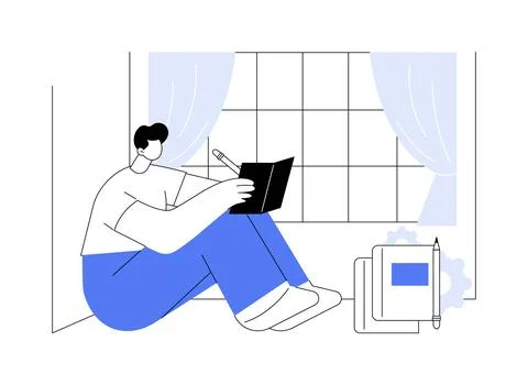 Book writing abstract concept vector illustration. Ilustración de archivo