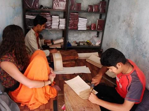  bookbinding, the craft and the process of physically assembling a book bo... Stock Photos