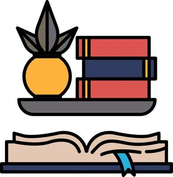 A bookcase with a book and a pineapple on top 스톡 일러스트