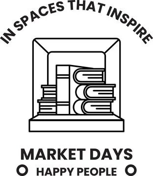 A bookcase with books on it and the words "Market Days" written on it Stock Illustration