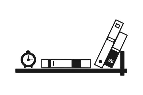 Bookcase flat icon. Black stroke interior furniture element illustration, white Stock-Illustration