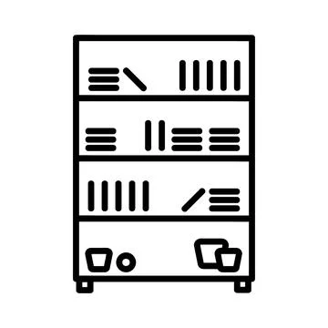 Bookcase flat icon. Pictogram for web. Line stroke. Isolated on white backgro Stock Illustration