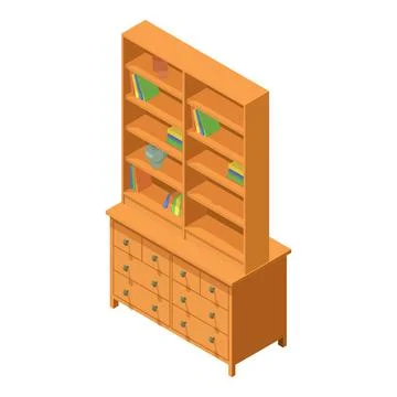 Bookcase icon isometric vector. New wooden bookcase with book and locker icon Stock Illustration