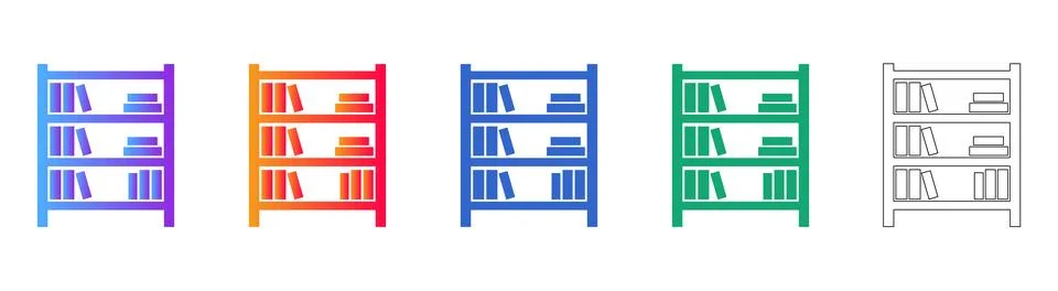 Bookcase Icon Set for Library and Education Stock Illustration