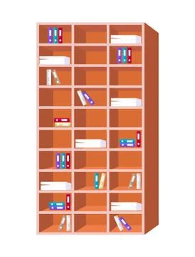 Bookcase with Multi Shelves Full of Paper Document Illustrazione stock