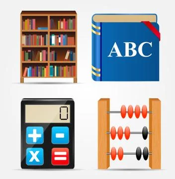 Bookcase, Notepad, Calculator, Abacus Icon Vector Illustration Stock Illustration