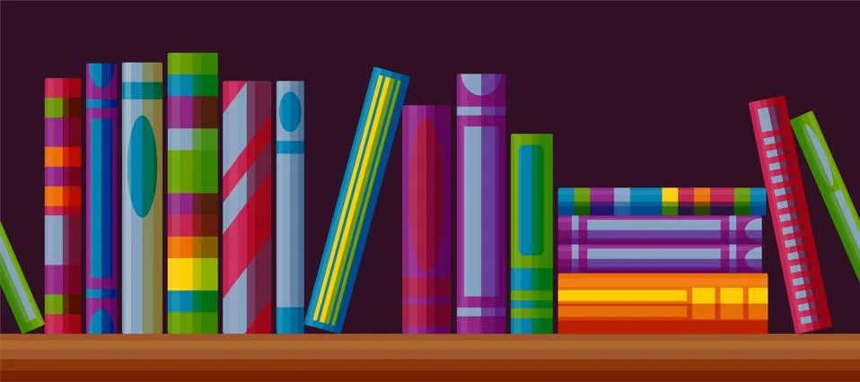 Bookcase shelf seamless pattern. Horizontal pattern with books in cartoon style Stock Illustration