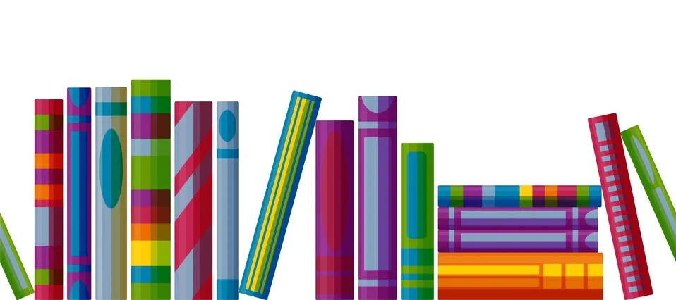 Bookcase shelf seamless pattern. Horizontal pattern with books in cartoon style 库存插图