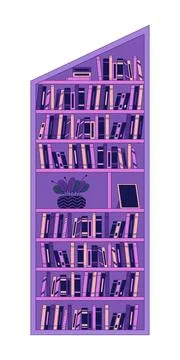 Bookcase for slanted ceiling 2D linear cartoon object Stock Illustration