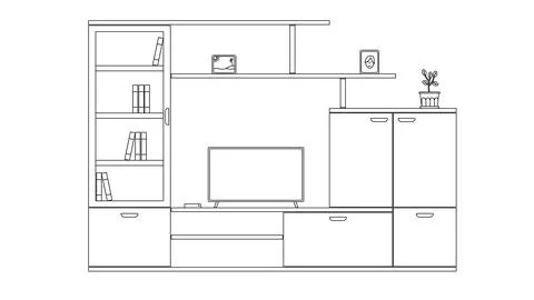 A bookcase with a TV. 库存插图