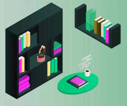 Bookcase vector isometric concept vector illustration-vektorgrafik. Office Stock Illustration
