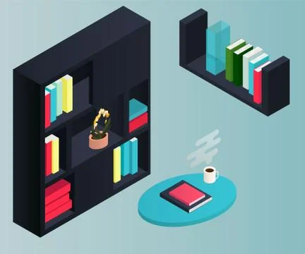 Bookcase vector isometric concept vector illustration-vektorgrafik. Office Illustrazione stock