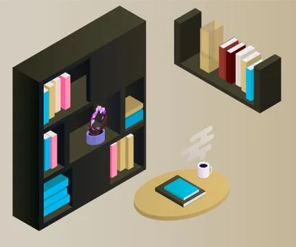 Bookcase vector isometric concept vector illustration-vektorgrafik. Office Illustrazione stock