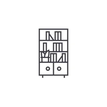 Bookcase vector line icon, sign, illustration on background, editable strokes Stock Illustration