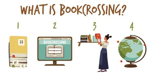 Bookcrossing process infographics, flat vector illustration isolated on white 库存插图