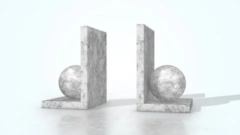 Bookends on a Light Reflective Floor. Marble Textured Bookends 3D Animation. 4K Vidéo 306533672