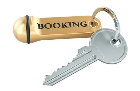Booking key, hotel reservation concept. 3D rendering Illustrazione stock