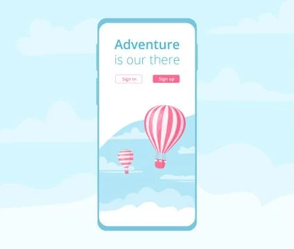 Booking mobile application hot air balloon graphic Stock Illustration