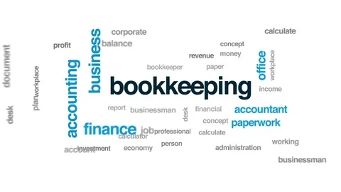 Bookkeeping animated word cloud, text design animation. Stock Footage