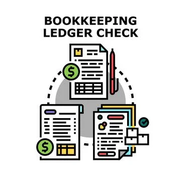 Bookkeeping ledger check process documenting financial transactions Stock Illustration