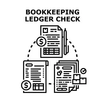 Bookkeeping ledger check process documenting financial transactions Stock Illustration