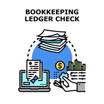 Bookkeeping ledger checking process with financial data Stock Illustration