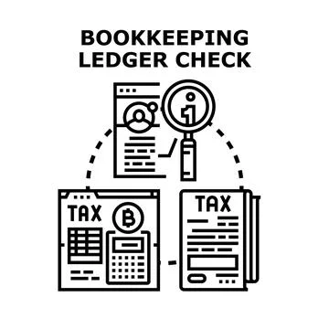 Bookkeeping ledger checking tax and finance concept Stock Illustration