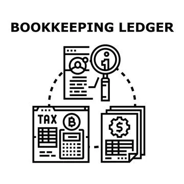 Bookkeeping ledger concept with financial data analysis Stockillustratie