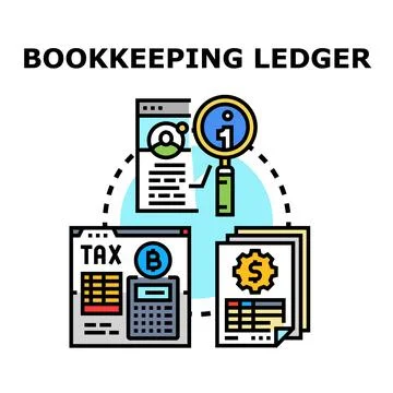 Bookkeeping ledger concept with financial data analysis Stock Illustration