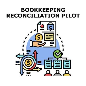 Bookkeeping reconciliation pilot program financial accounting process Stock Illustration