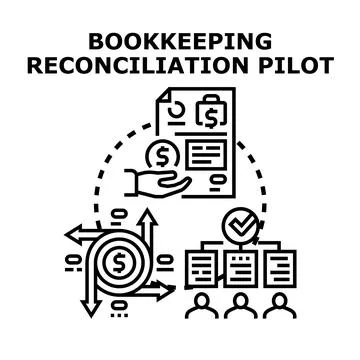 Bookkeeping reconciliation pilot program financial accounting process Stock Illustration