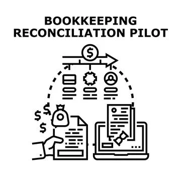 Bookkeeping reconciliation pilot program managing financial data Stock Illustration
