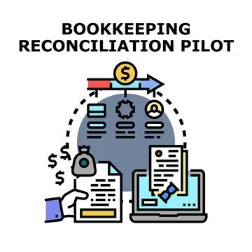 Bookkeeping reconciliation pilot program managing financial data Ilustración de archivo